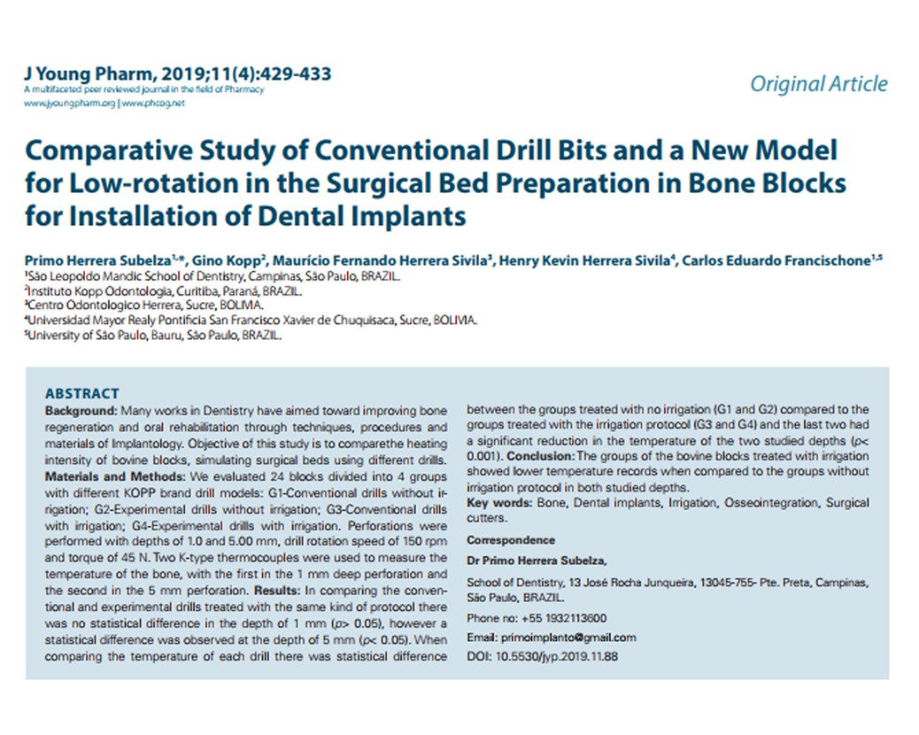 Comparative Study of Conventional Drill Bits and a New Model for Low-rotation in the Surgical Bed Preparation in Bone Blocks for Installation of Dental Implant